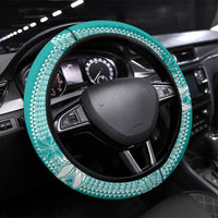 Hawaii Kakau Tribal Steering Wheel Cover With Teal Tiare LT05 Universal Fit Teal - Polynesian Pride
