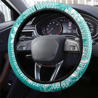 Hawaii Kakau Tribal Steering Wheel Cover With Teal Tiare LT05 - Polynesian Pride