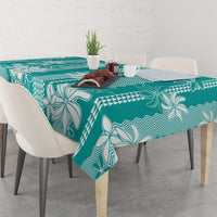Hawaii Kakau Tribal Tablecloth With Teal Tiare