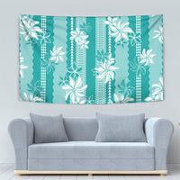 Hawaii Kakau Tribal Tapestry With Teal Tiare LT05 - Polynesian Pride
