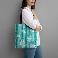 Hawaii Kakau Tribal Tote Bag With Teal Tiare LT05 - Polynesian Pride