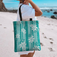 Hawaii Kakau Tribal Tote Bag With Teal Tiare LT05 - Polynesian Pride