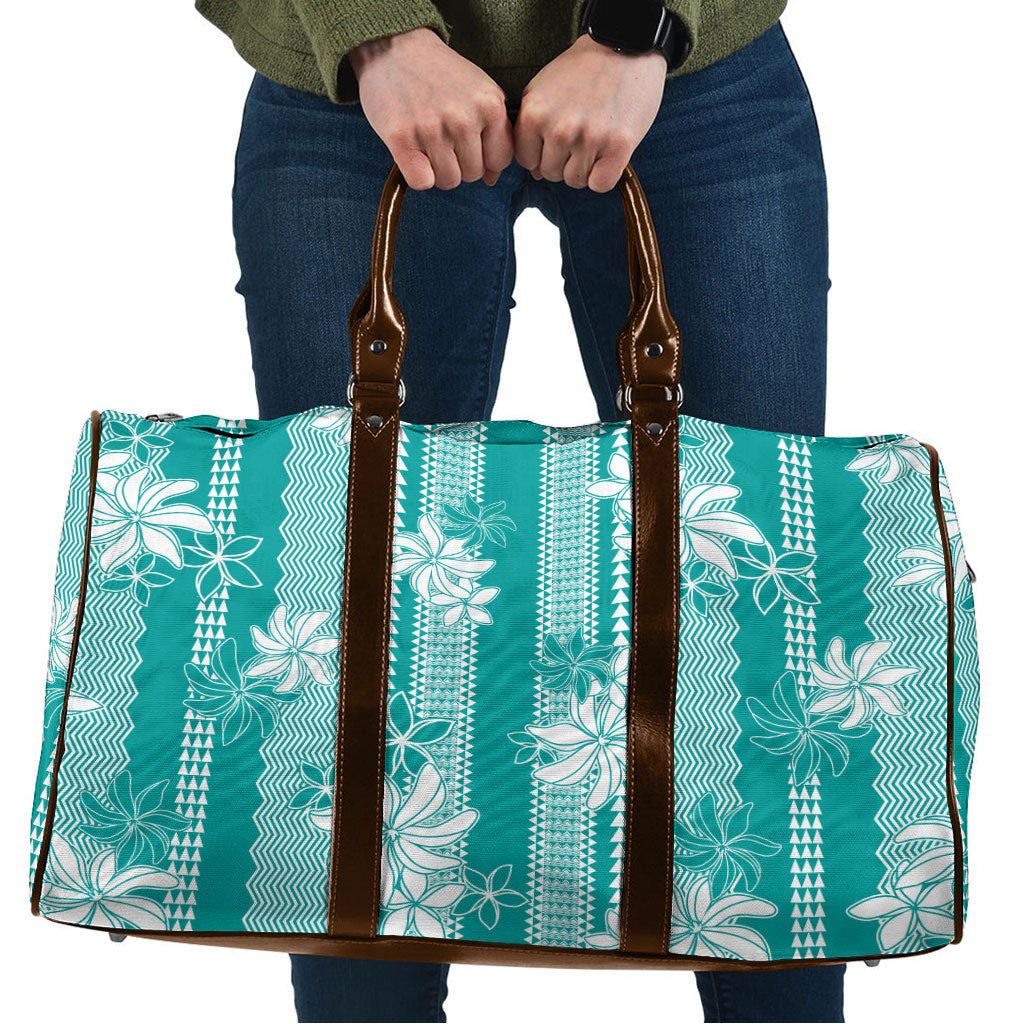 Hawaii Kakau Tribal Travel Bag With Teal Tiare LT05 Teal - Polynesian Pride