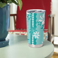 Hawaii Kakau Tribal Tumbler Cup With Teal Tiare LT05 - Polynesian Pride