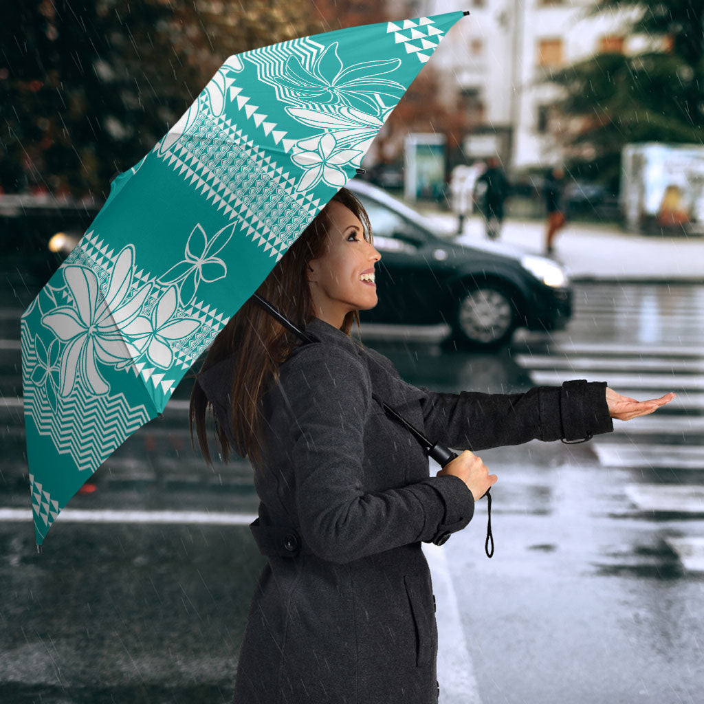 Hawaii Kakau Tribal Umbrella With Teal Tiare LT05 - Polynesian Pride