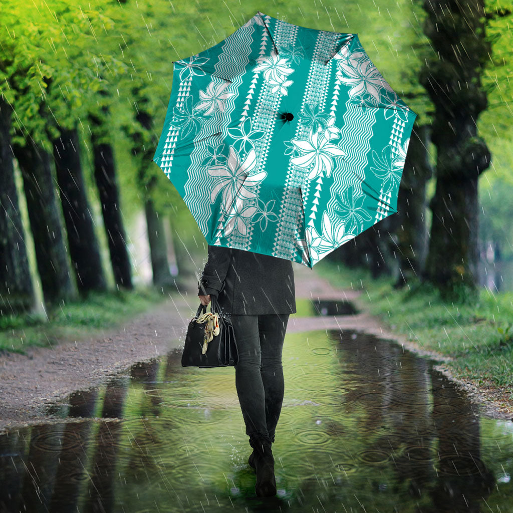 Hawaii Kakau Tribal Umbrella With Teal Tiare LT05 - Polynesian Pride