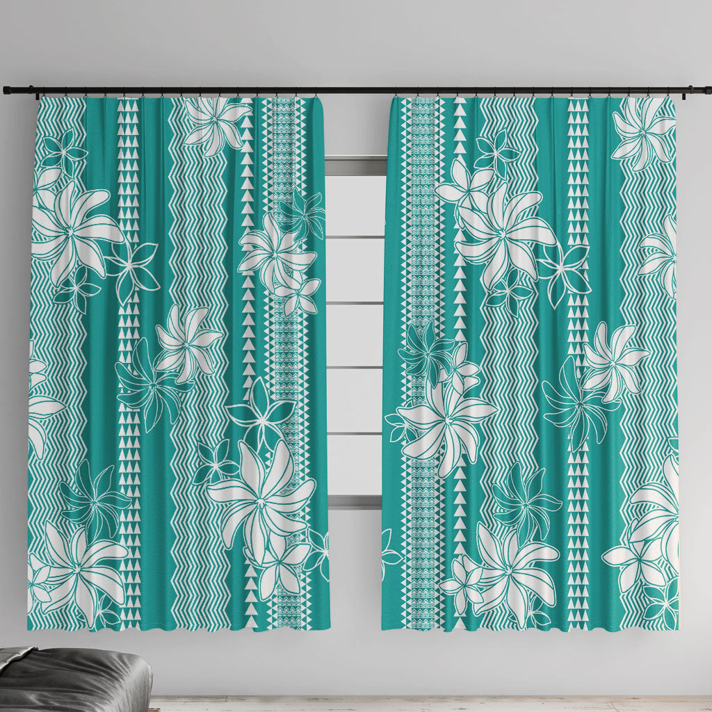 Hawaii Kakau Tribal Window Curtain With Teal Tiare