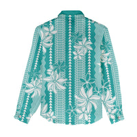 Hawaii Kakau Tribal Women Casual Shirt With Teal Tiare LT05 - Polynesian Pride