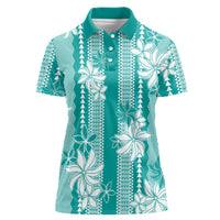 Hawaii Kakau Tribal Women Polo Shirt With Teal Tiare LT05 Female Teal - Polynesian Pride