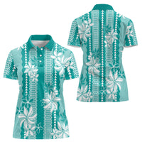 Hawaii Kakau Tribal Women Polo Shirt With Teal Tiare LT05 - Polynesian Pride