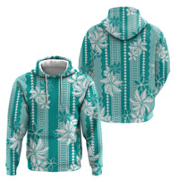 Hawaii Kakau Tribal Zip Hoodie With Teal Tiare