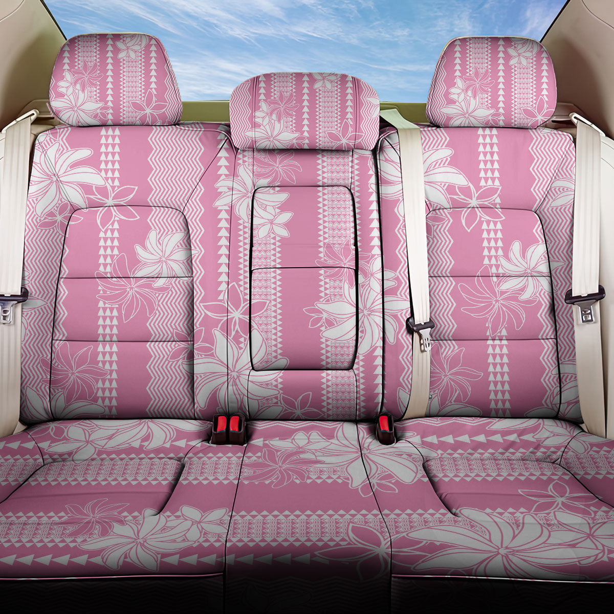 Hawaii Kakau Tribal Back Car Seat Cover With Pink Tiare LT05 One Size Pink - Polynesian Pride