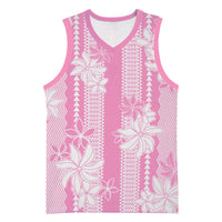 Hawaii Kakau Tribal Basketball Jersey With Pink Tiare LT05 Unisex Pink - Polynesian Pride