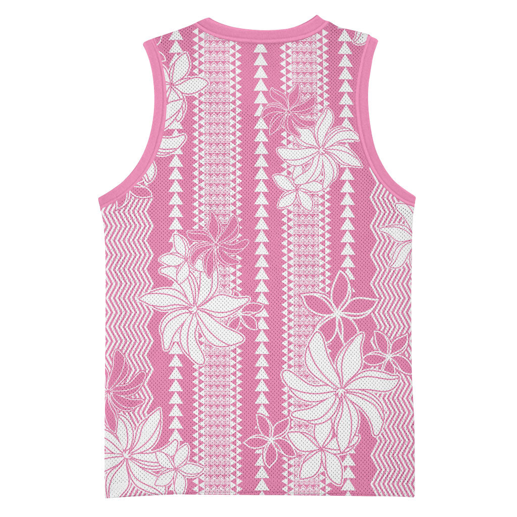 Hawaii Kakau Tribal Basketball Jersey With Pink Tiare LT05 - Polynesian Pride
