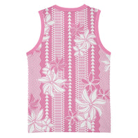 Hawaii Kakau Tribal Basketball Jersey With Pink Tiare LT05 - Polynesian Pride