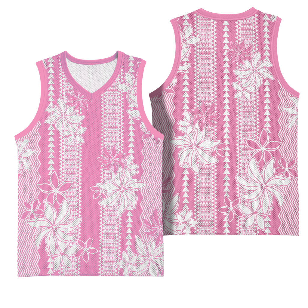 Hawaii Kakau Tribal Basketball Jersey With Pink Tiare LT05 - Polynesian Pride