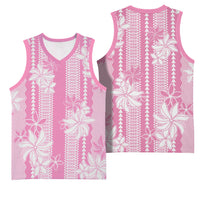 Hawaii Kakau Tribal Basketball Jersey With Pink Tiare LT05 - Polynesian Pride