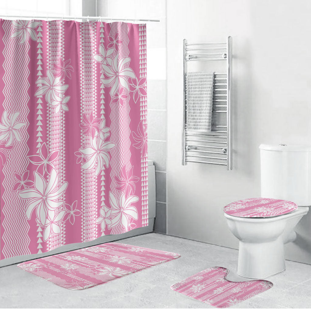 Hawaii Kakau Tribal Bathroom Set With Pink Tiare LT05 Bathroom Set (4 pcs) Pink - Polynesian Pride