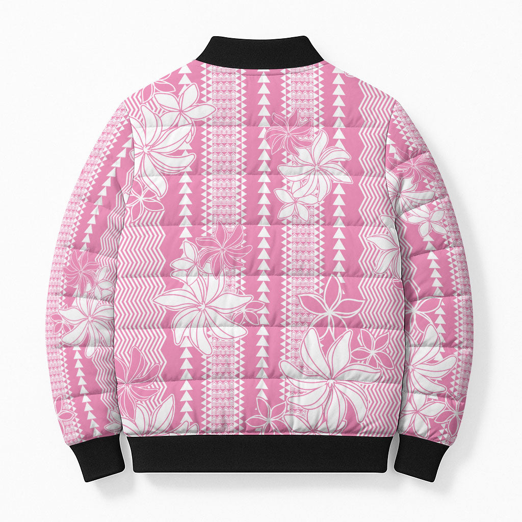 Hawaii Kakau Tribal Bomber Puffer Jacket With Pink Tiare LT05 - Polynesian Pride