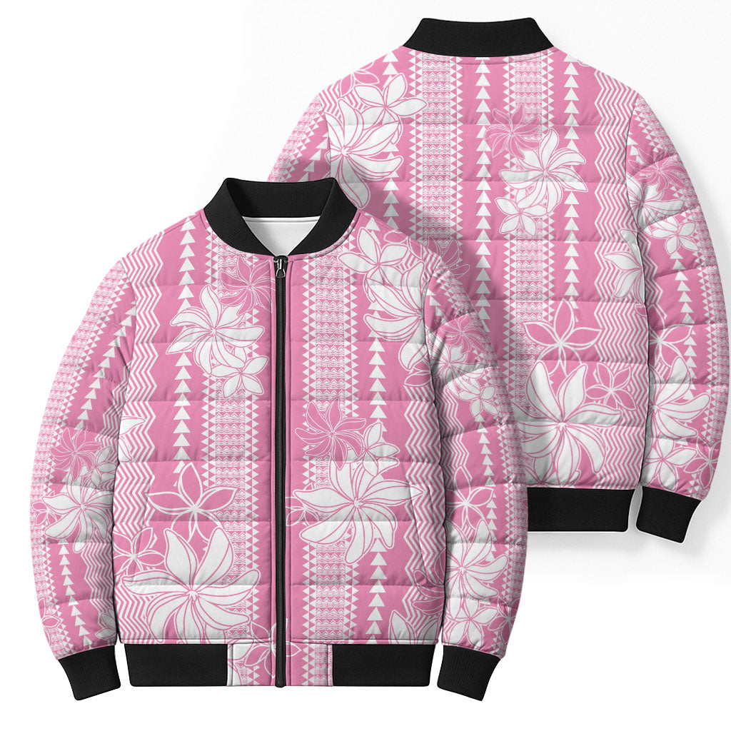 Hawaii Kakau Tribal Bomber Puffer Jacket With Pink Tiare LT05 - Polynesian Pride