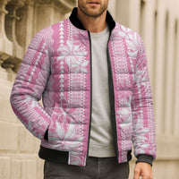 Hawaii Kakau Tribal Bomber Puffer Jacket With Pink Tiare LT05 - Polynesian Pride