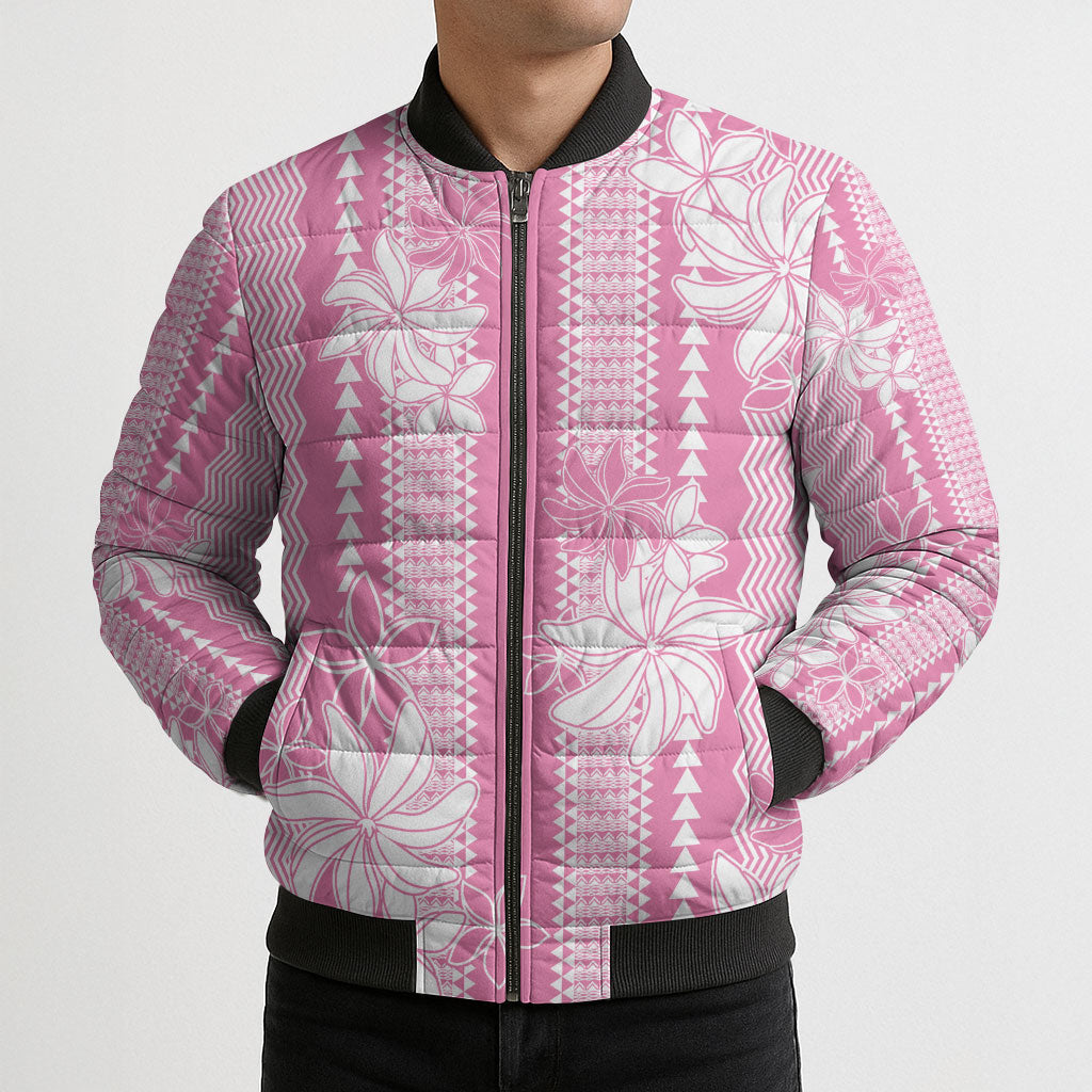 Hawaii Kakau Tribal Bomber Puffer Jacket With Pink Tiare LT05 - Polynesian Pride