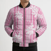 Hawaii Kakau Tribal Bomber Puffer Jacket With Pink Tiare LT05 - Polynesian Pride