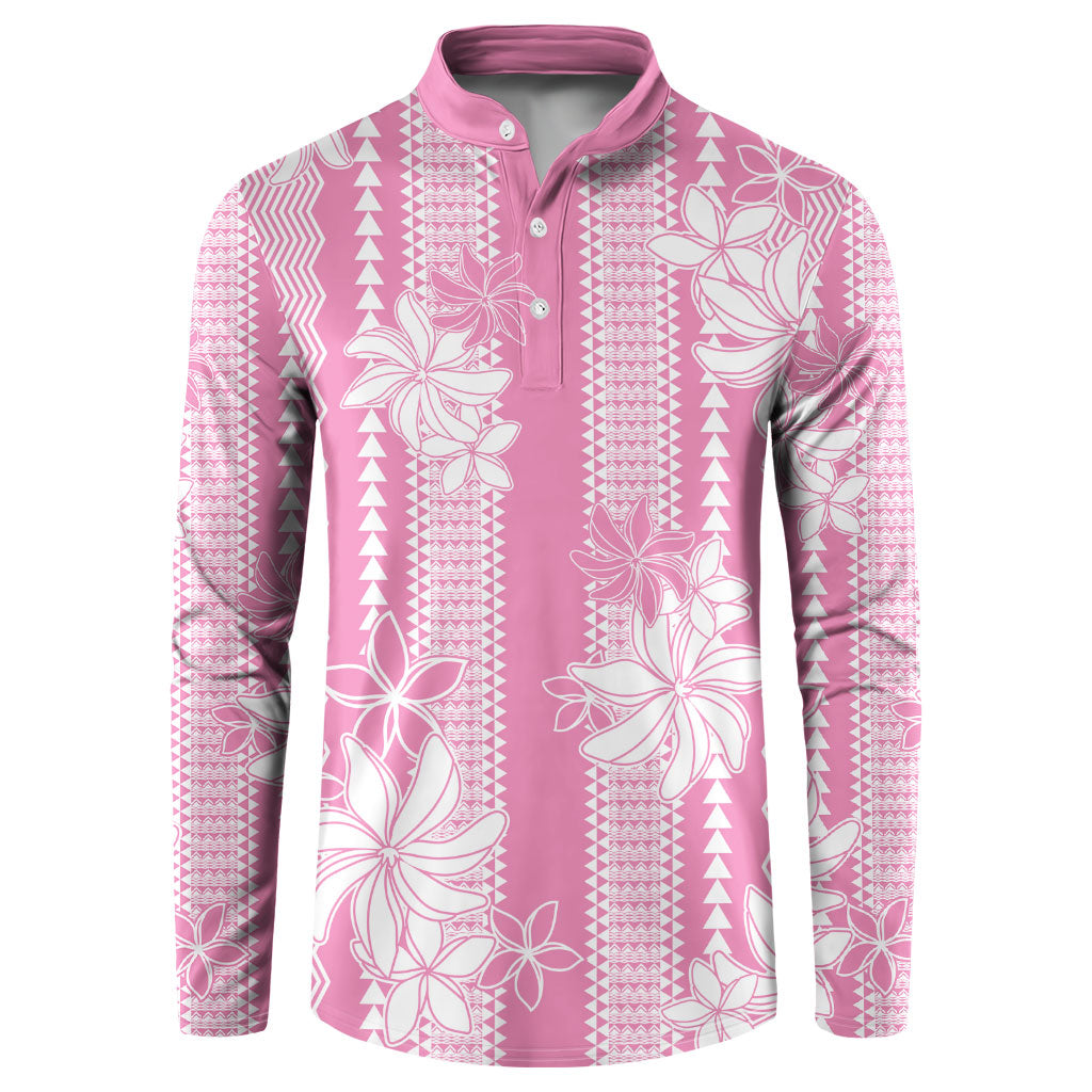 Hawaii Kakau Tribal Button Sweatshirt With Pink Tiare LT05 Pink - Polynesian Pride