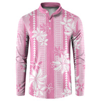 Hawaii Kakau Tribal Button Sweatshirt With Pink Tiare LT05 Pink - Polynesian Pride
