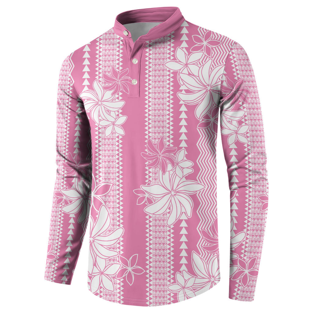 Hawaii Kakau Tribal Button Sweatshirt With Pink Tiare LT05 - Polynesian Pride