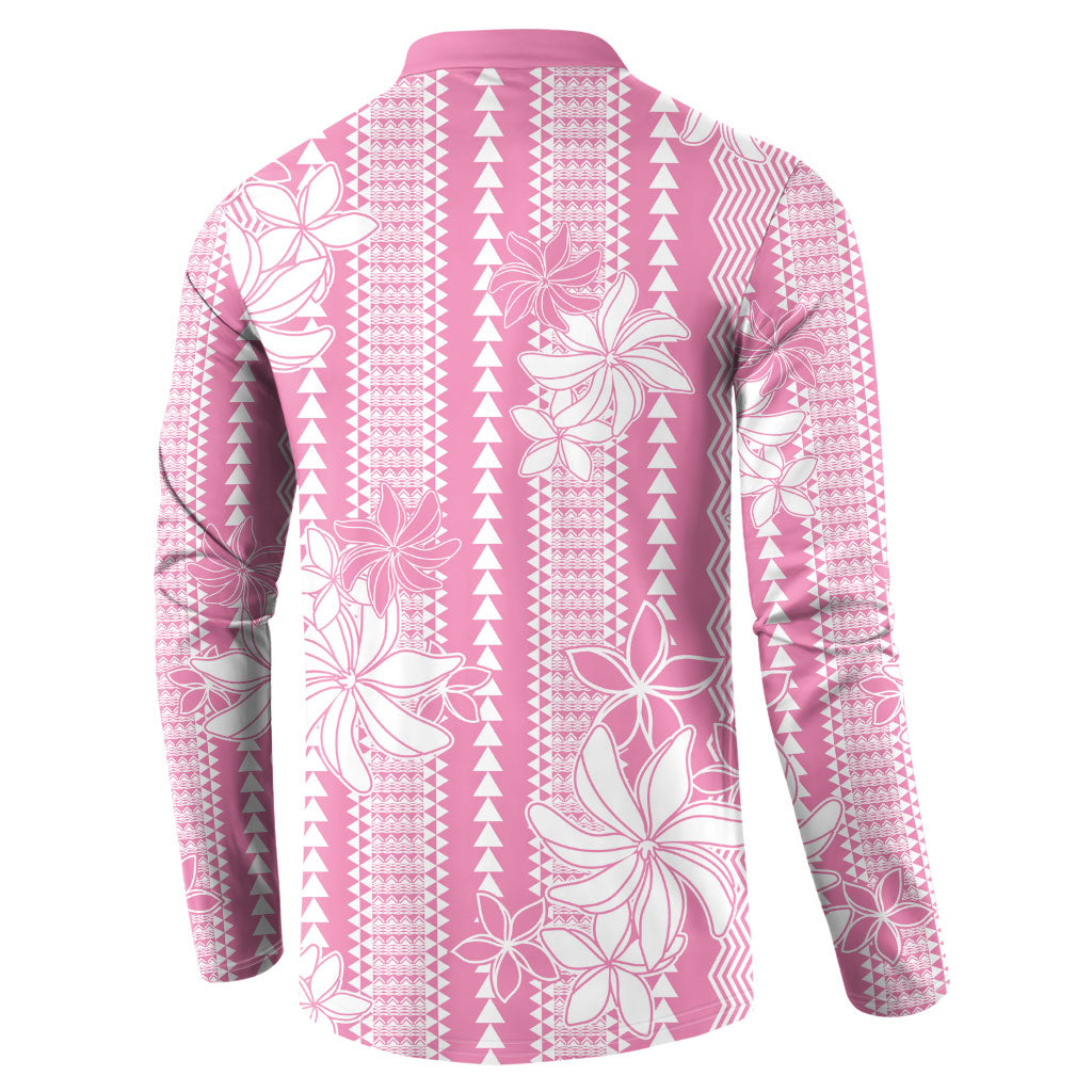Hawaii Kakau Tribal Button Sweatshirt With Pink Tiare LT05 - Polynesian Pride