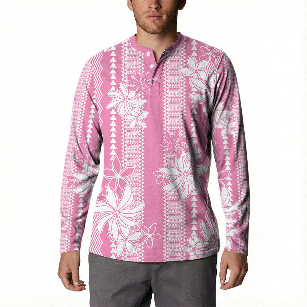 Hawaii Kakau Tribal Button Sweatshirt With Pink Tiare LT05 - Polynesian Pride