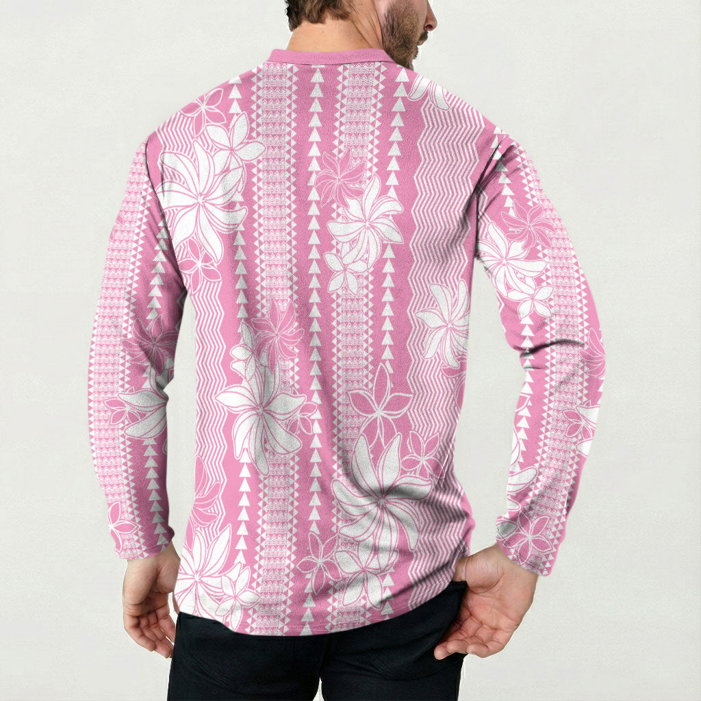 Hawaii Kakau Tribal Button Sweatshirt With Pink Tiare LT05 - Polynesian Pride