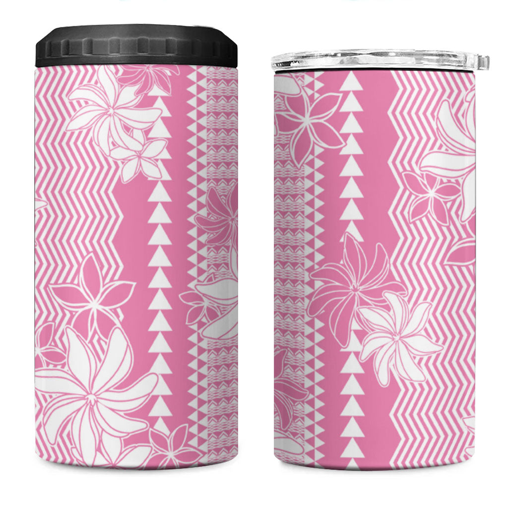 Hawaii Kakau Tribal 4 in 1 Can Cooler Tumbler With Pink Tiare LT05 One Size: 16 oz Pink - Polynesian Pride