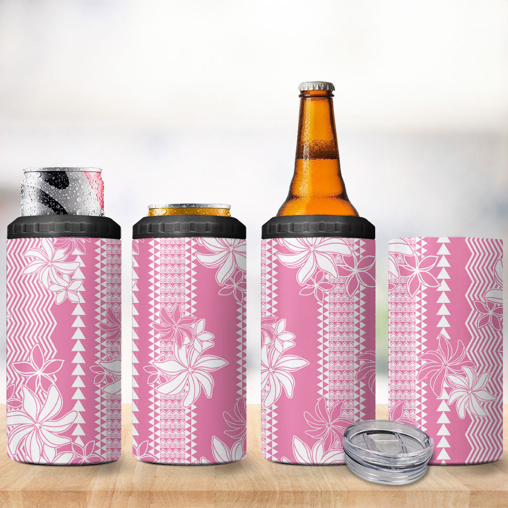Hawaii Kakau Tribal 4 in 1 Can Cooler Tumbler With Pink Tiare LT05 - Polynesian Pride