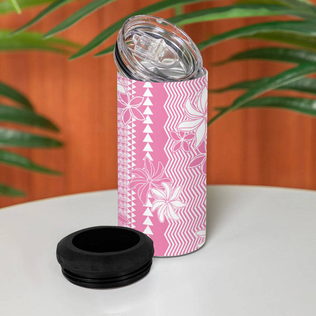 Hawaii Kakau Tribal 4 in 1 Can Cooler Tumbler With Pink Tiare LT05 - Polynesian Pride