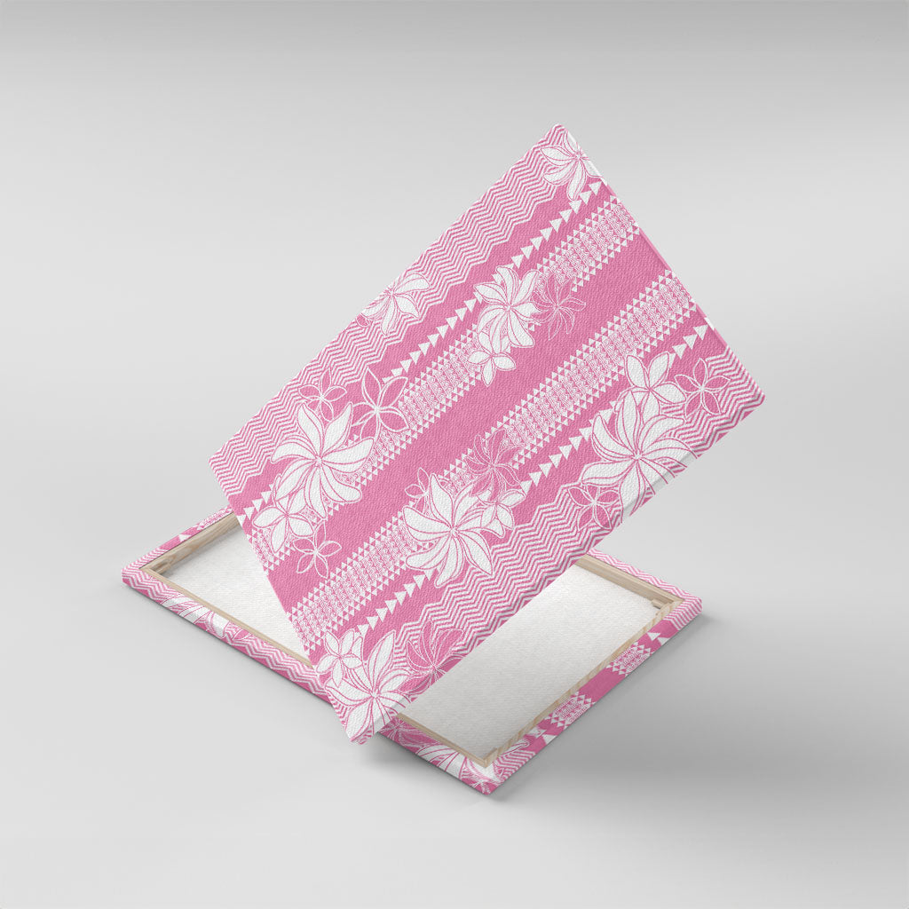 Hawaii Kakau Tribal Canvas Wall Art With Pink Tiare LT05 With Frame Pink - Polynesian Pride