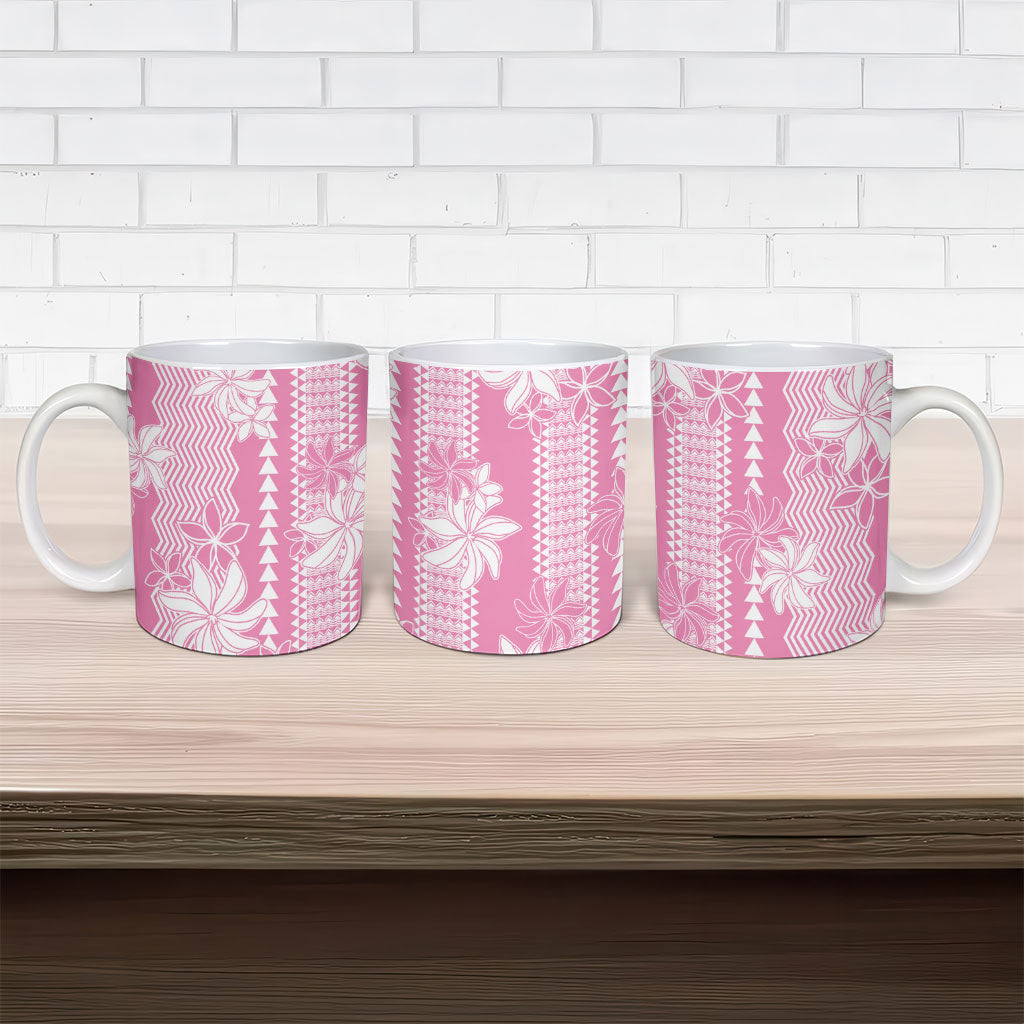 Hawaii Kakau Tribal Ceramic Mug With Pink Tiare LT05 - Polynesian Pride