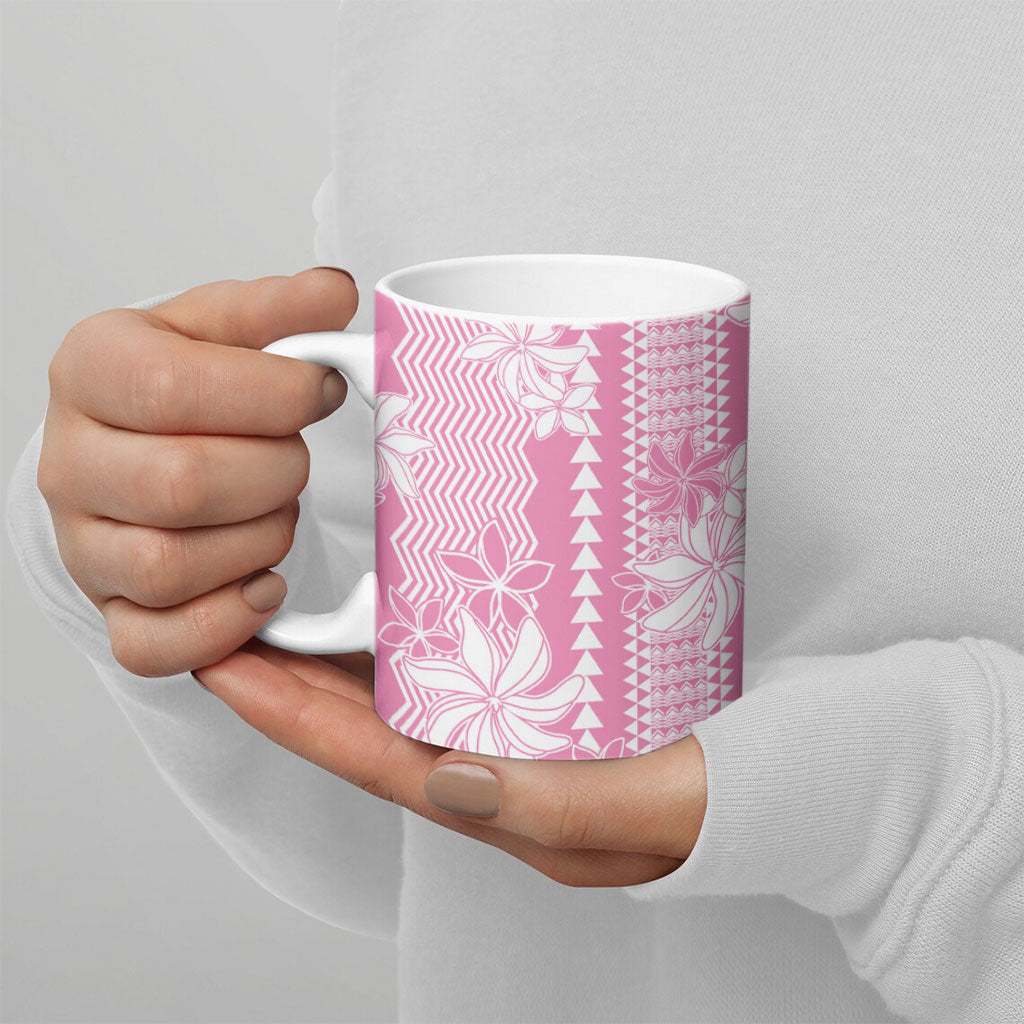 Hawaii Kakau Tribal Ceramic Mug With Pink Tiare LT05 - Polynesian Pride