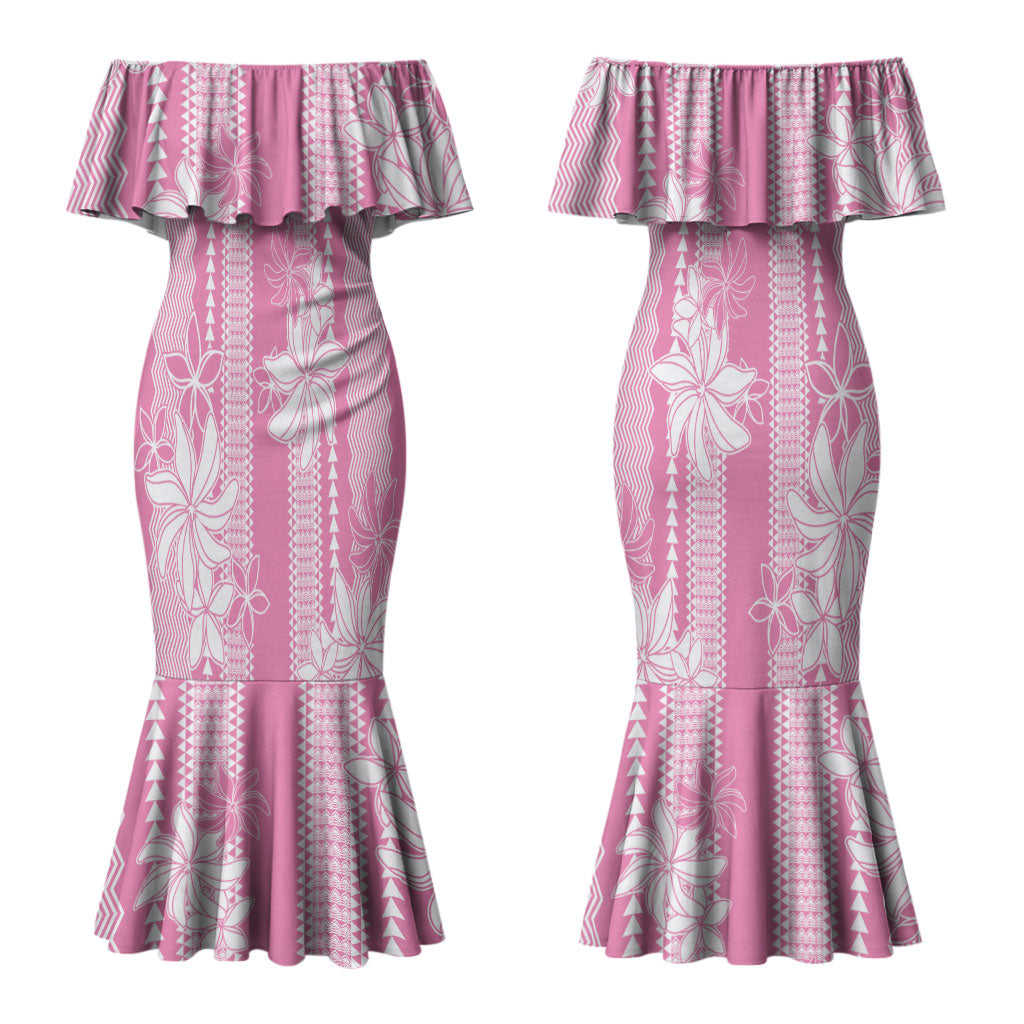 Hawaii Kakau Tribal Couples Matching Mermaid Dress and Hawaiian Shirt With Pink Tiare LT05