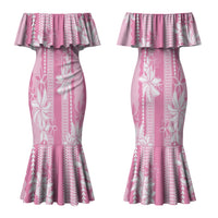 Hawaii Kakau Tribal Couples Matching Mermaid Dress and Long Sleeve Button Shirt With Pink Tiare LT05