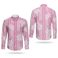 Hawaii Kakau Tribal Couples Matching Puletasi and Long Sleeve Button Shirt With Pink Tiare LT05 - Polynesian Pride