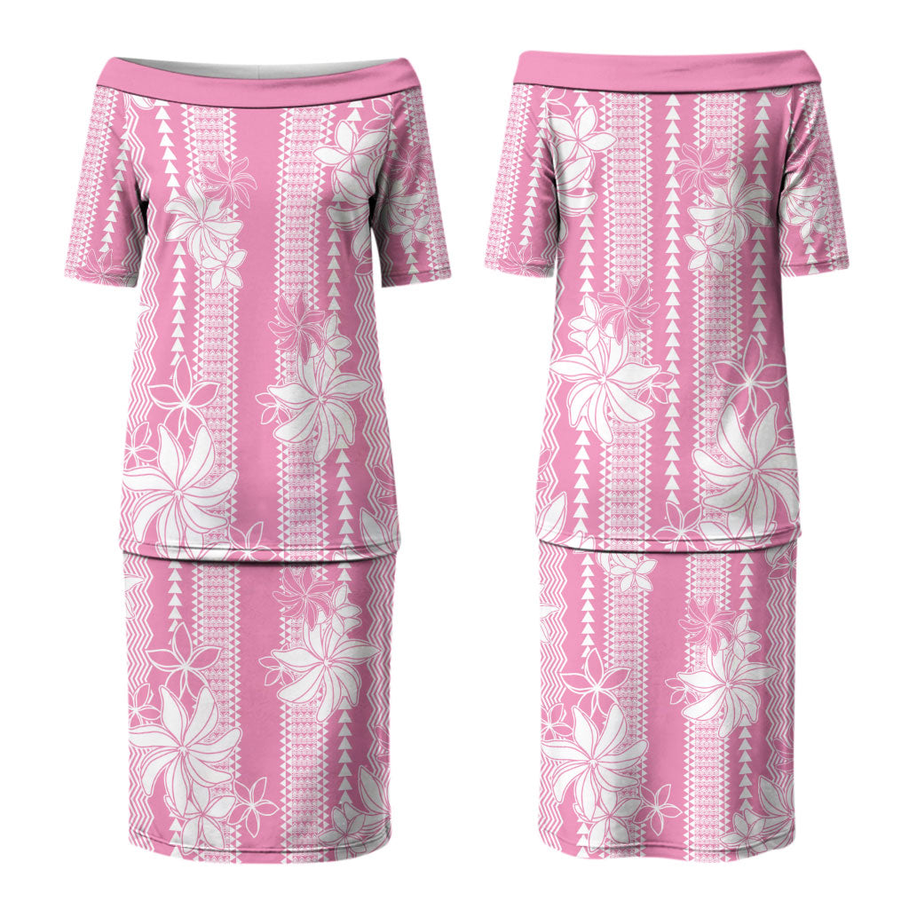 Hawaii Kakau Tribal Couples Matching Puletasi and Long Sleeve Button Shirt With Pink Tiare LT05 - Polynesian Pride