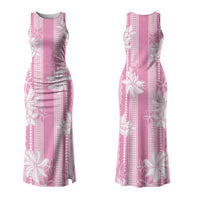 Hawaii Kakau Tribal Couples Matching Tank Maxi Dress and Hawaiian Shirt With Pink Tiare LT05