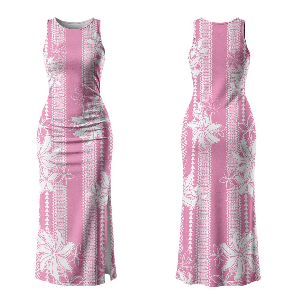 Hawaii Kakau Tribal Couples Matching Tank Maxi Dress and Long Sleeve Button Shirt With Pink Tiare LT05