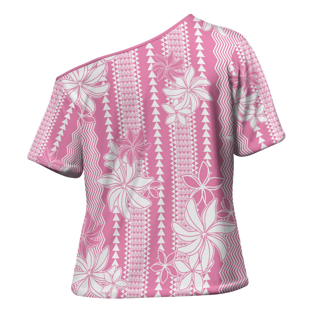 Hawaii Kakau Tribal Cross Shoulder Shirt With Pink Tiare LT05 - Polynesian Pride
