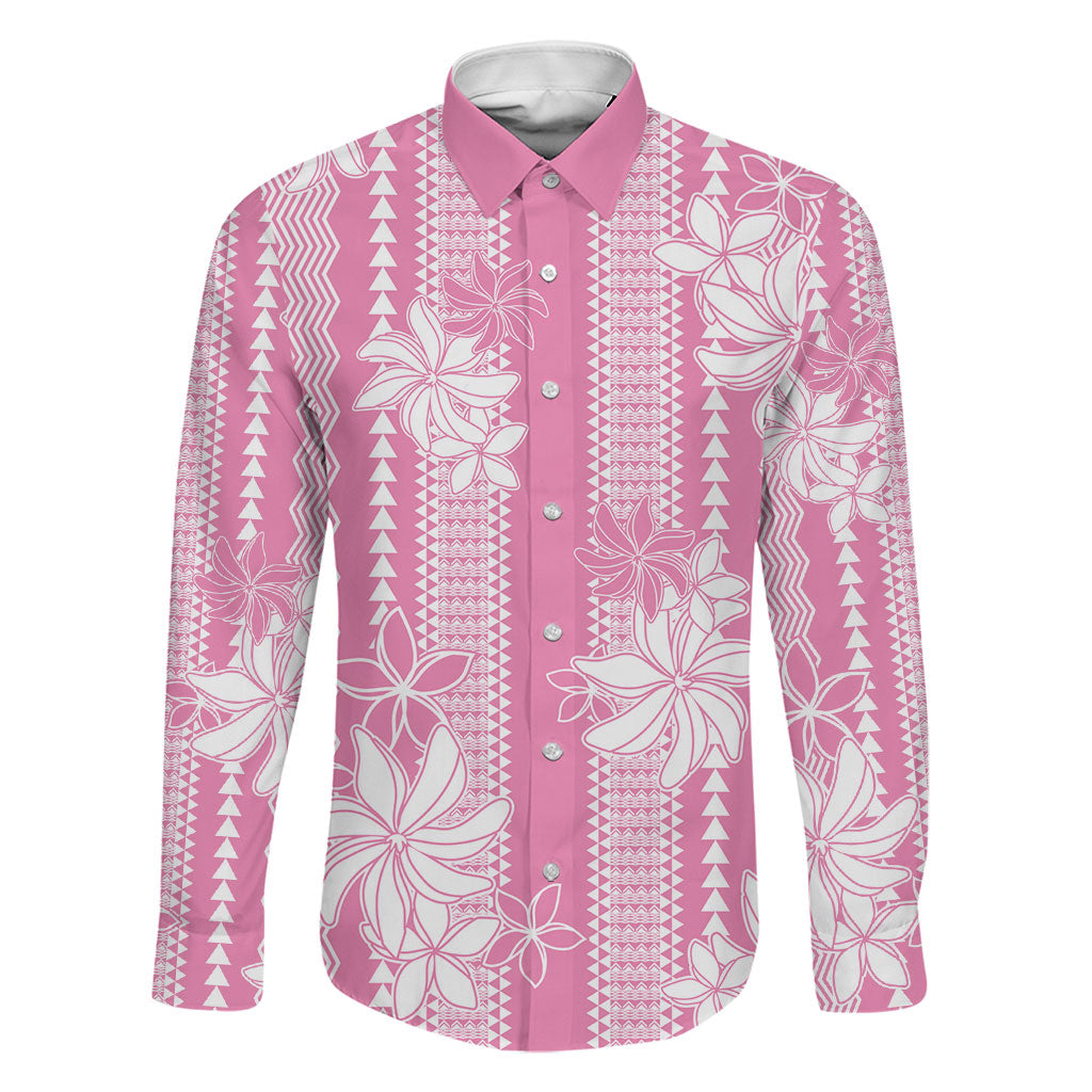 Hawaii Kakau Tribal Family Matching Off Shoulder Short Dress and Hawaiian Shirt With Pink Tiare