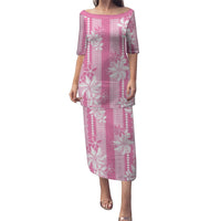 Hawaii Kakau Tribal Family Matching Puletasi and Hawaiian Shirt With Pink Tiare