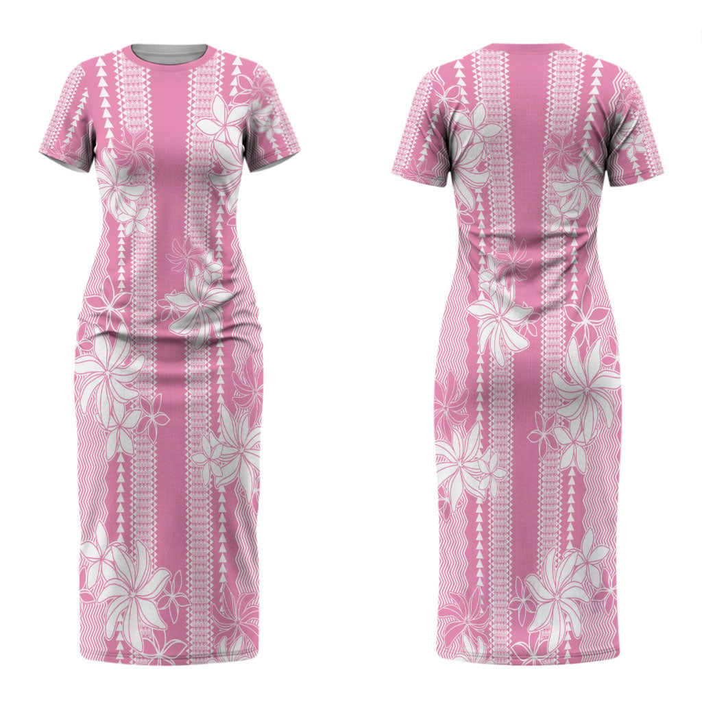 Hawaii Kakau Tribal Family Matching Short Sleeve Bodycon Dress and Hawaiian Shirt With Pink Tiare LT05 - Polynesian Pride