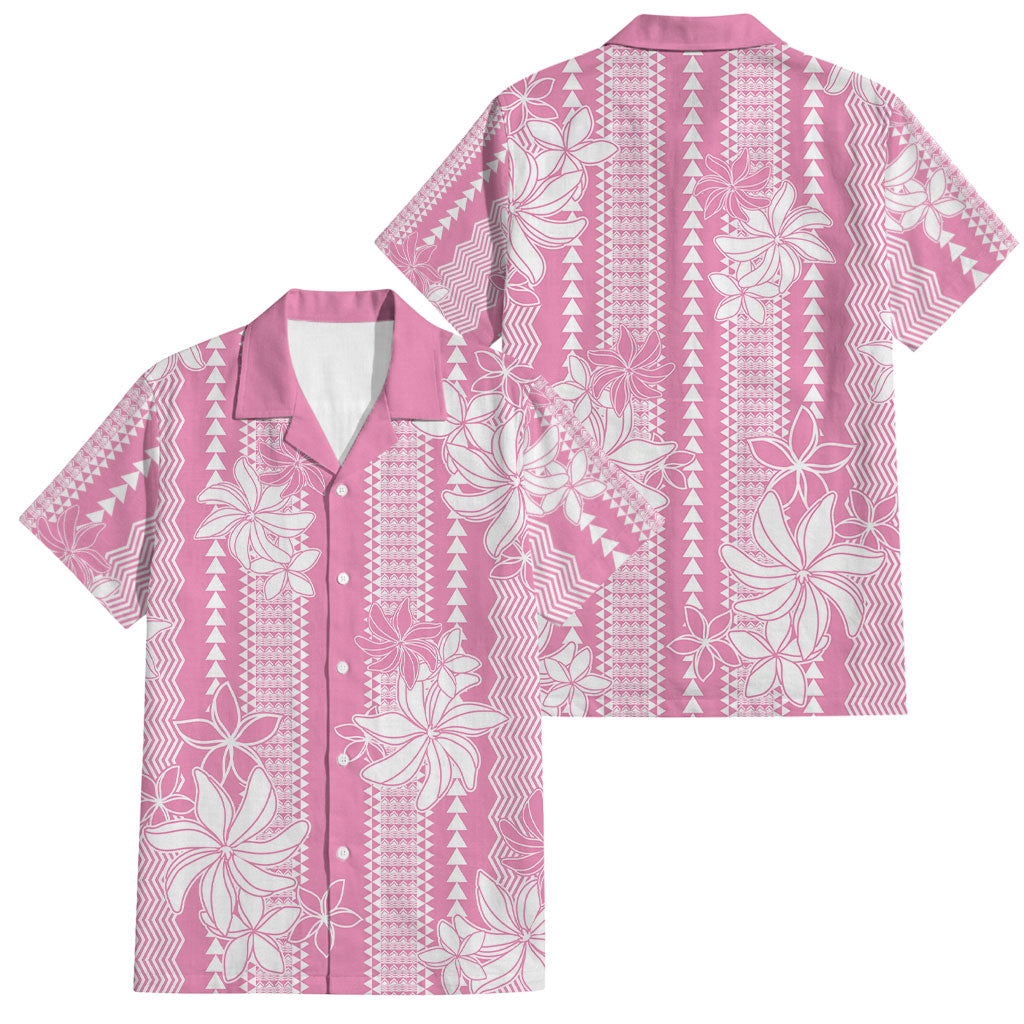 Hawaii Kakau Tribal Family Matching Short Sleeve Bodycon Dress and Hawaiian Shirt With Pink Tiare LT05 Dad's Shirt - Short Sleeve Pink - Polynesian Pride